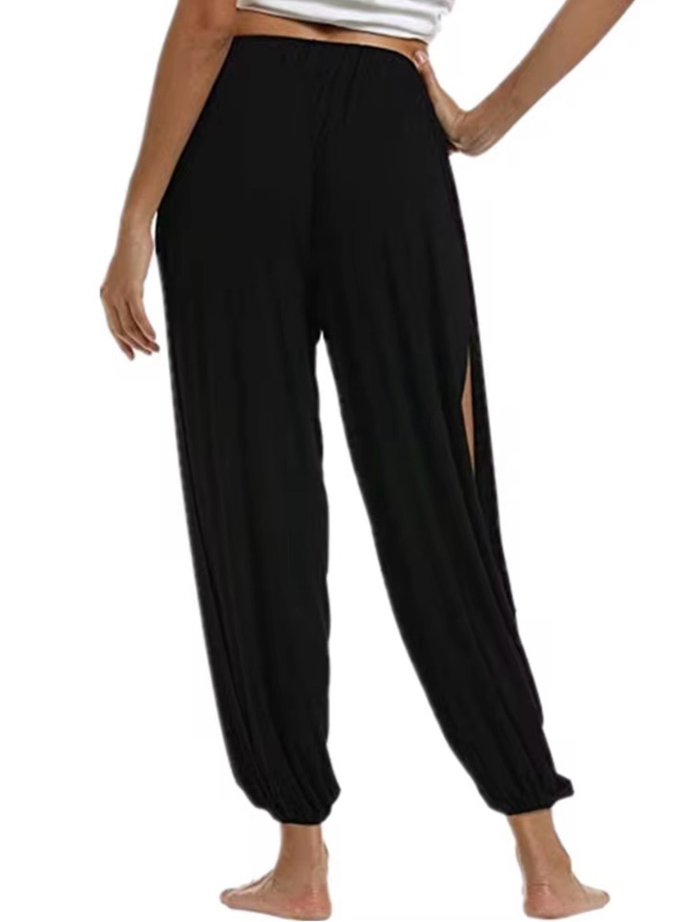 Black Wide Leg High Slit Harem Pants- NWOT - Picture 5 of 12